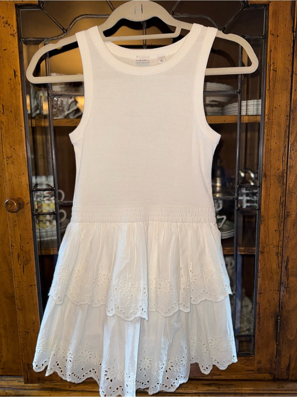 Gap White Eyelet Tiered Tank Dress Size L (10)